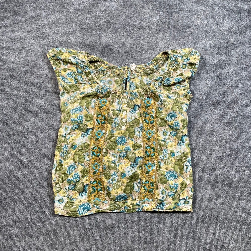 Willow & Clay Womens Floral Embroidered Cotton Blouse Green Blue Small W7983-028